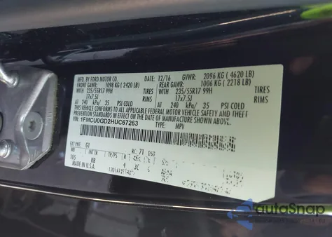 2017 Ford Escape Se from USA, damaged, VIN 1FMCU0GD2HUC67263